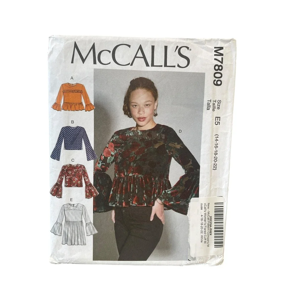 McCall's M7809 Sewing Pattern Women Size 14-22 Flared Cuff Top‎ Peplum